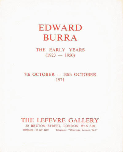 Edward Burra The Early Years ( 1923-1950): 1971 Exhibition Catalogue