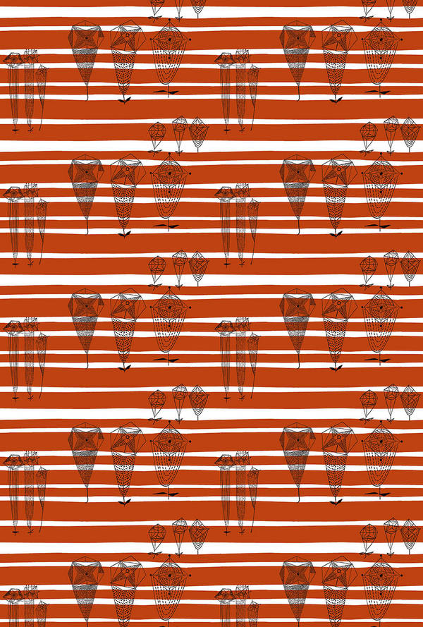 Trio Fabric by Lucienne Day (Terracotta) - Image 2