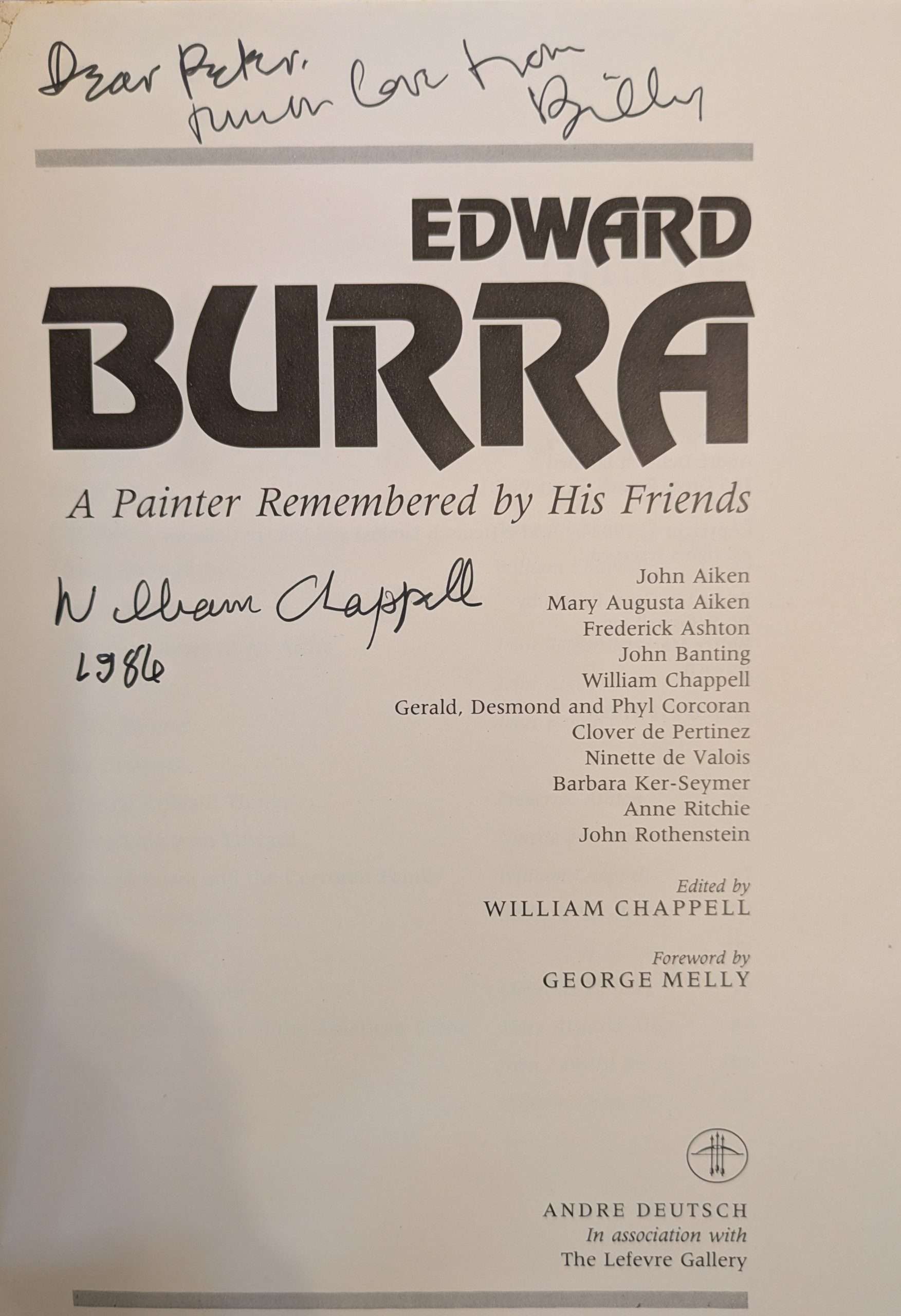Edward Burra: A Painter Remembered by his Friends (1982) (Inscribed by William Chappell) - Image 2