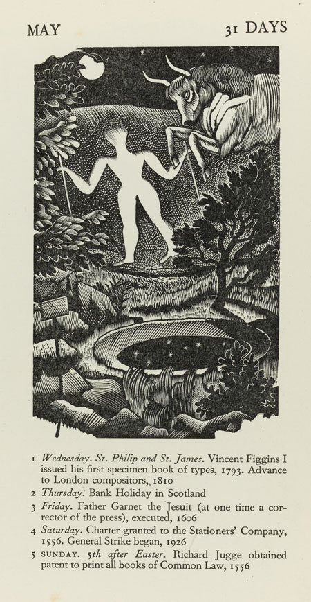 Almanack 1929. With Twelve Designs on Wood by Eric Ravilious. And a Specimen of the Roman & Italic of Fournier-Le-Jeune composed on the ‘Monotype’