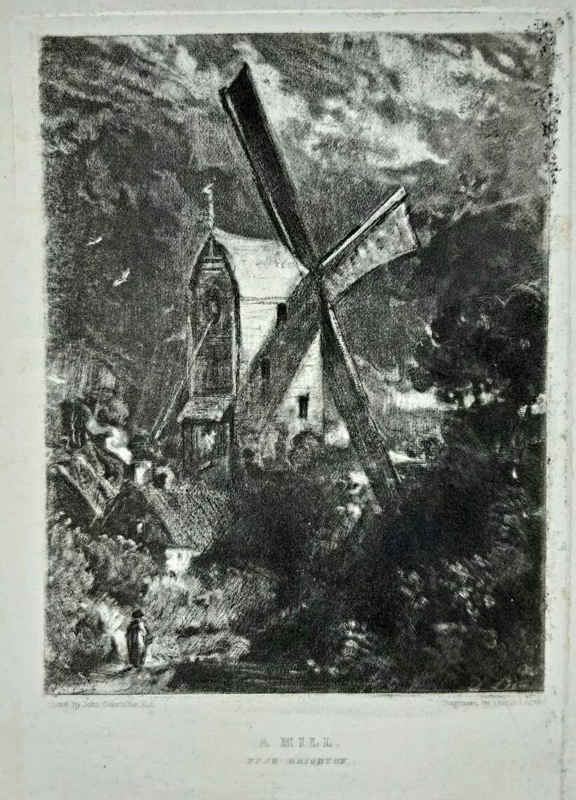 'A Mill Near Brighton' Mezzotint Engraving (After a Work by John Constable). From ‘English Landscape Scenery’, 1855