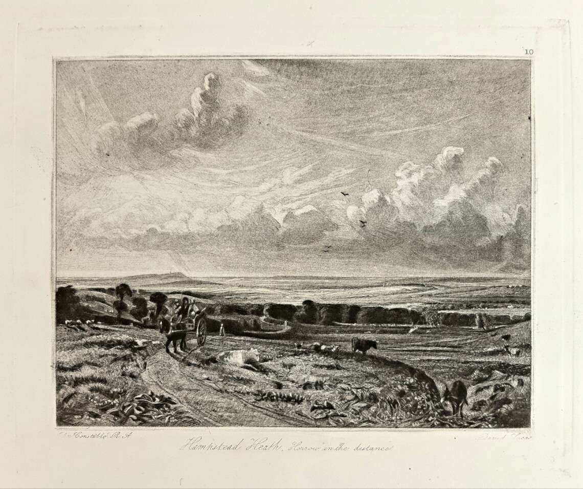 'Hampstead Heath - Harrow in the Distance' Mezzotint Engraving (After a Work by John Constable). From ‘English Landscape Scenery’, 1855