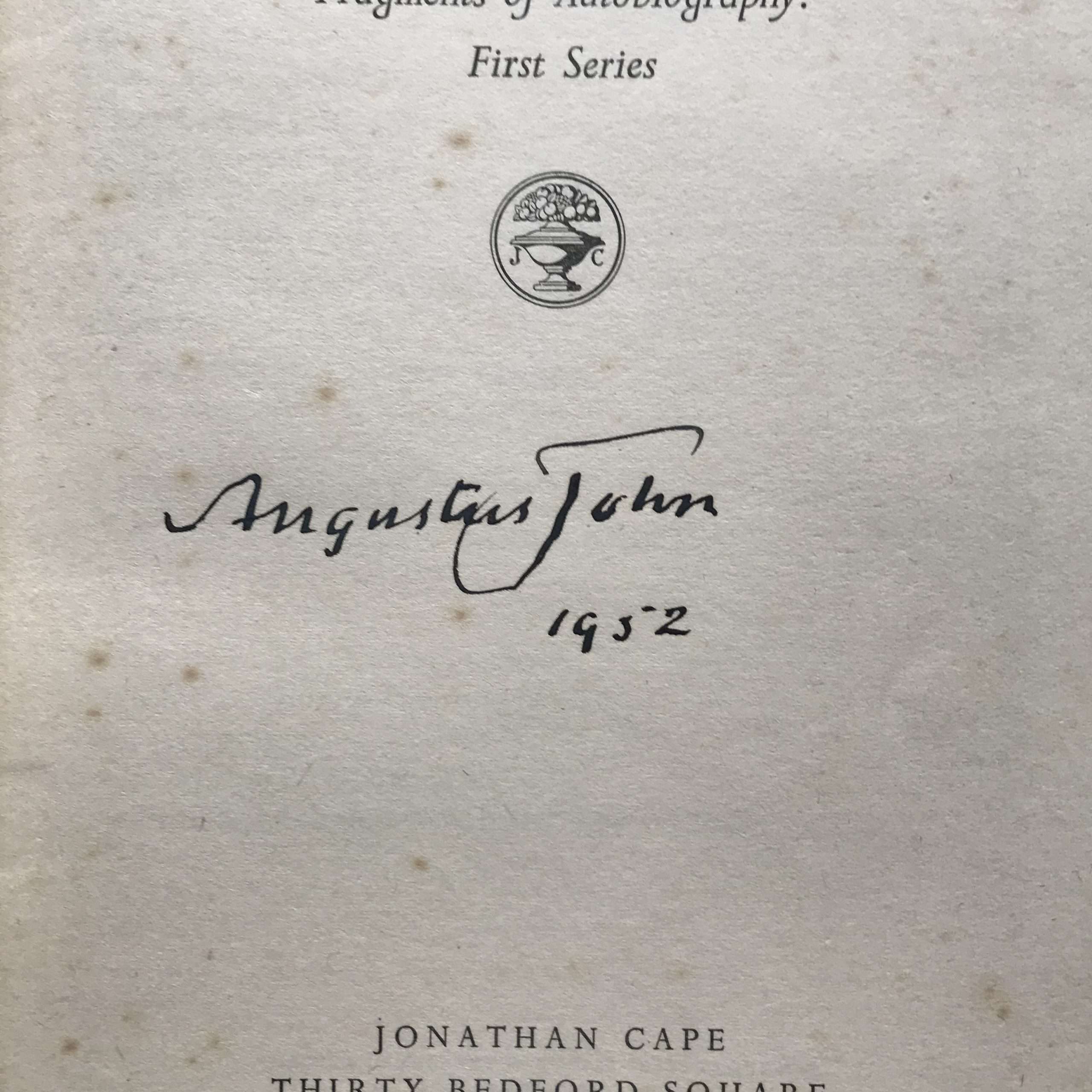 Chiaroscuro: Fragments of Autobiography (1952) (SIGNED by Augustus John) - Image 2