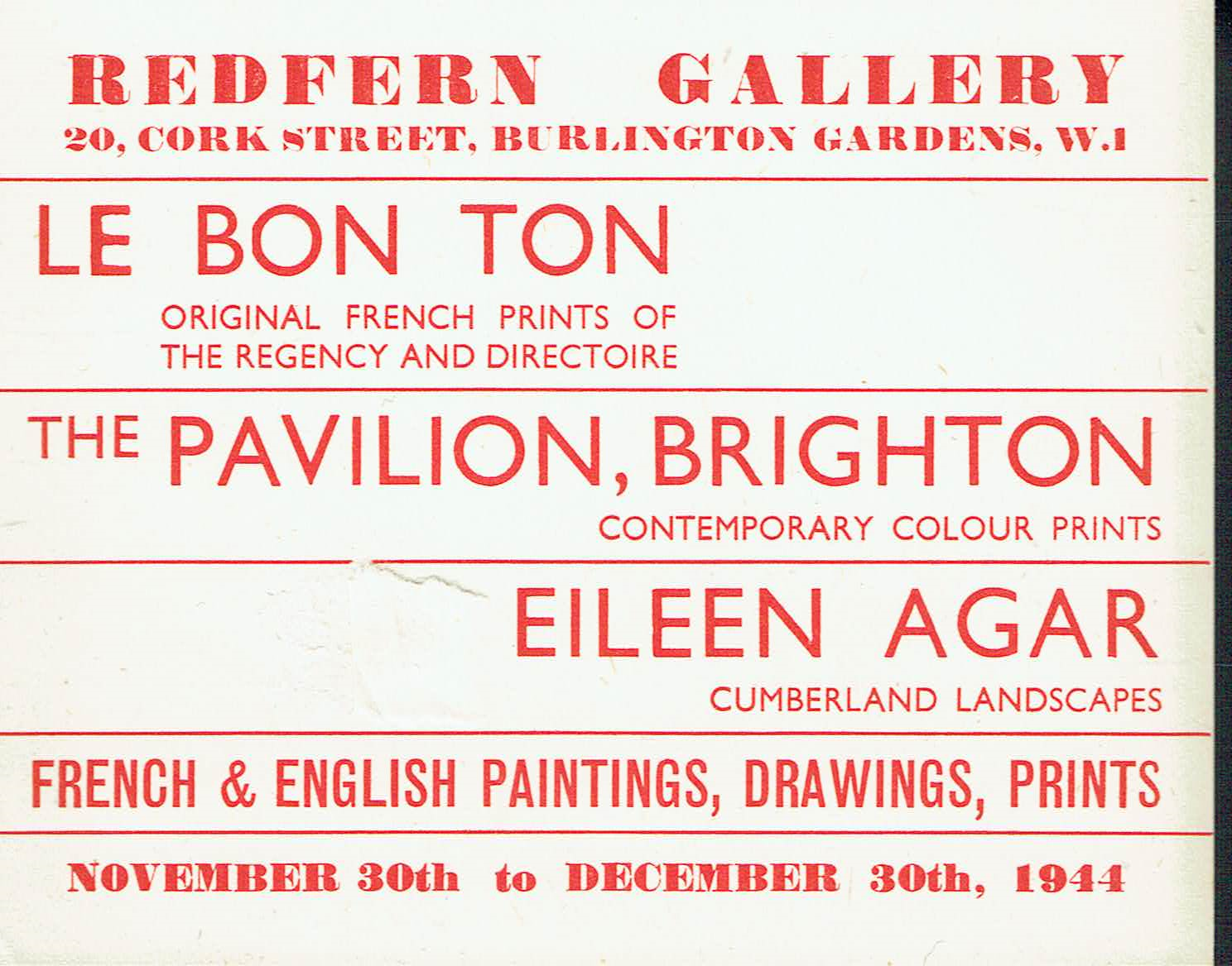 Le Bon Ton. The Pavilion, Brighton. Eileen Agar. Also French and English Paintings, Drawings, Prints. + Private View Card - Image 2