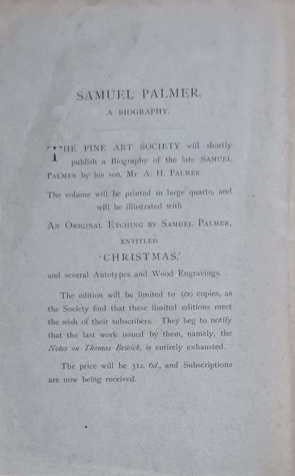 Notes by Mr FG Stephens on a Collection of Drawings, Paintings, and Etchings by the Late Samuel Palmer (1881) - Image 3