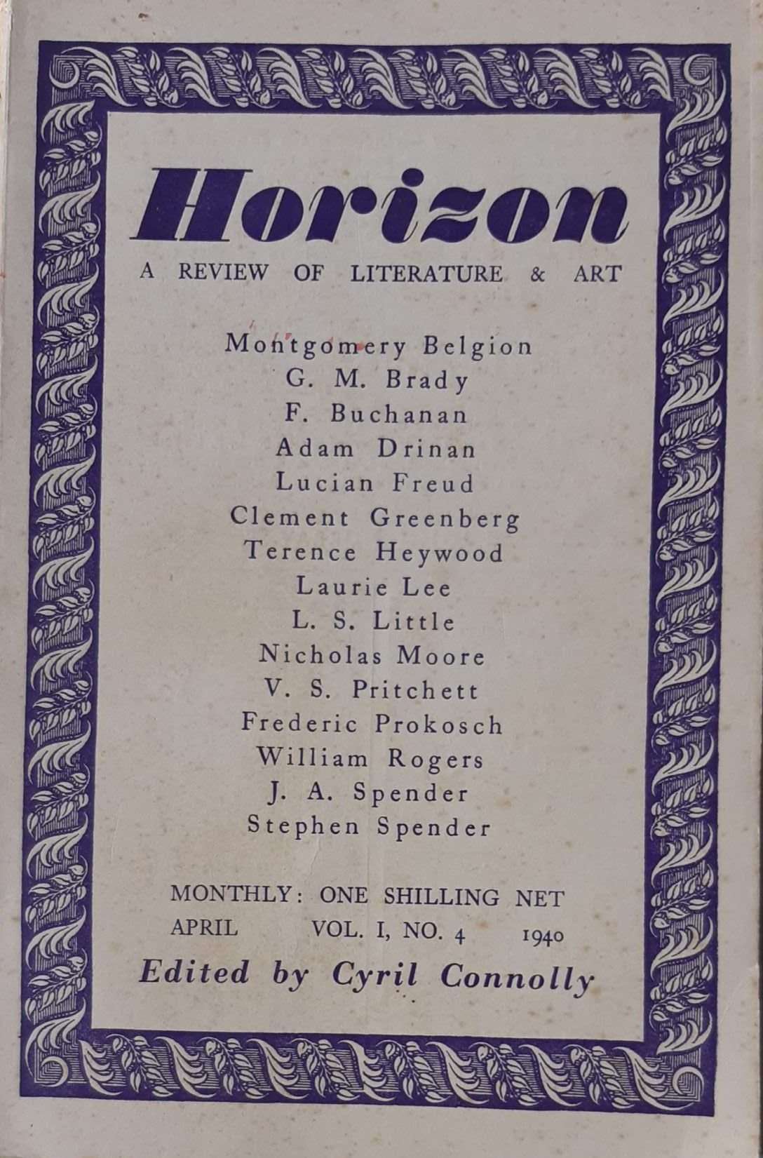 Horizon: A Review of Literature and Art (Vol.1 No.4 April 1940) (Lucian Freud)