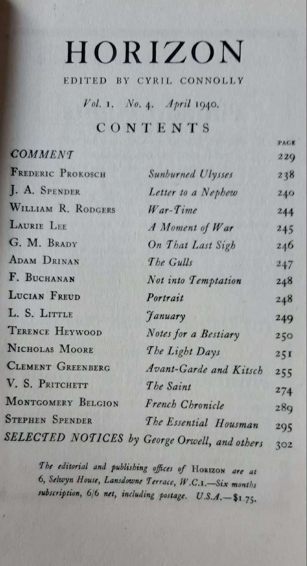 Horizon: A Review of Literature and Art (Vol.1 No.4 April 1940) (Lucian Freud) - Image 2