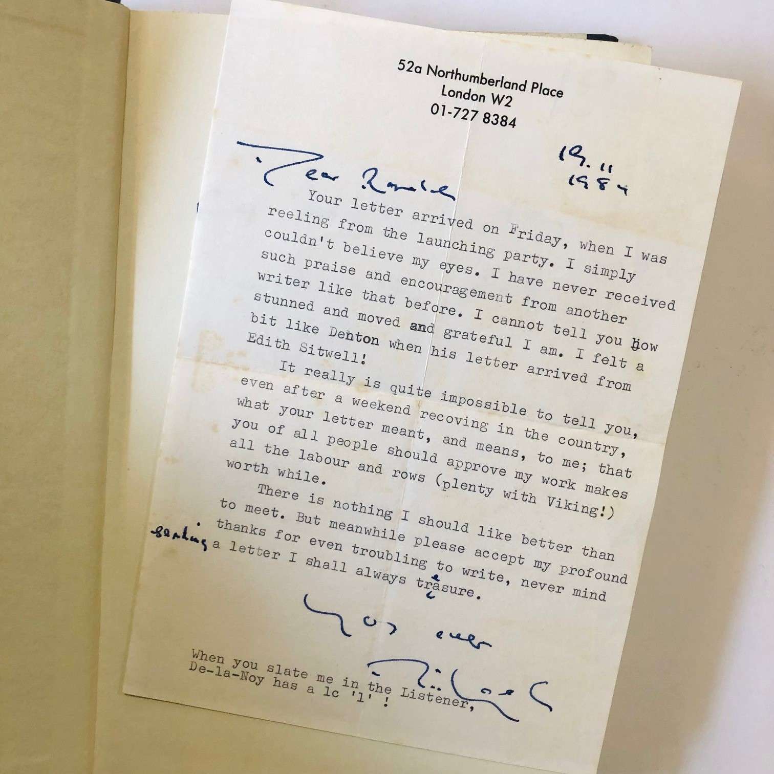 Denton Welch: The Making of a Writer (Signed and Dedicated to Ronald Blythe) (1984) - Image 2